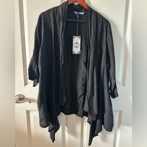 Tempo Paris Linen Flyaway Jacket Black Draped Cardigan M/L NWT